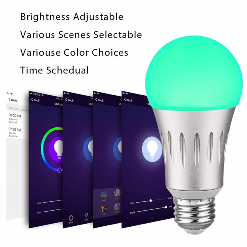 E27 11W RGBW WiFi Smart Voice Control LED Light Bulb Work With Alexa and Google Assistant